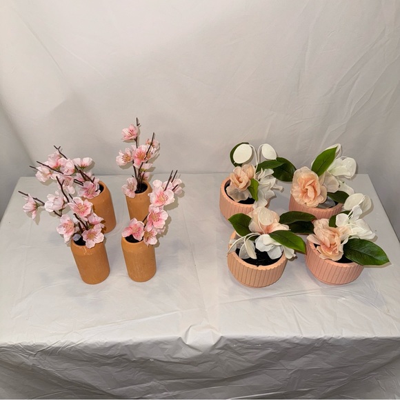 Set of Faux Floral Arrangements in Pink and Peach Vases | 8 Total - Picture 2 of 5